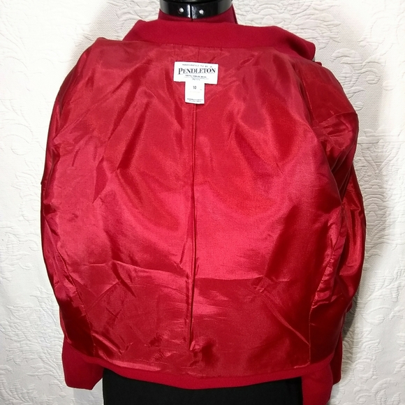 Pendleton Red 80s 90s y2k Wool Button Up Cropped Blazer Jacket Size 10 - Picture 12 of 12